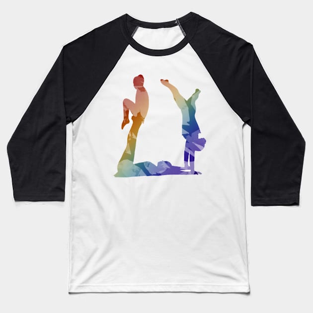 A women’s trio doing open box with tuck and handstand. Baseball T-Shirt by artsyreader